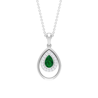 Natural Emerald Teardrop Necklace with Diamond