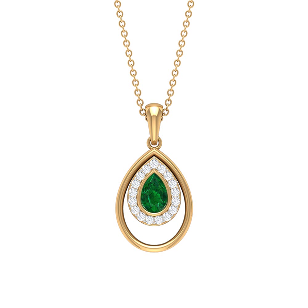 Natural Emerald Teardrop Necklace with Diamond