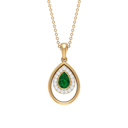 Natural Emerald Teardrop Necklace with Diamond