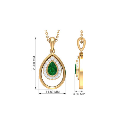 Natural Emerald Teardrop Necklace with Diamond