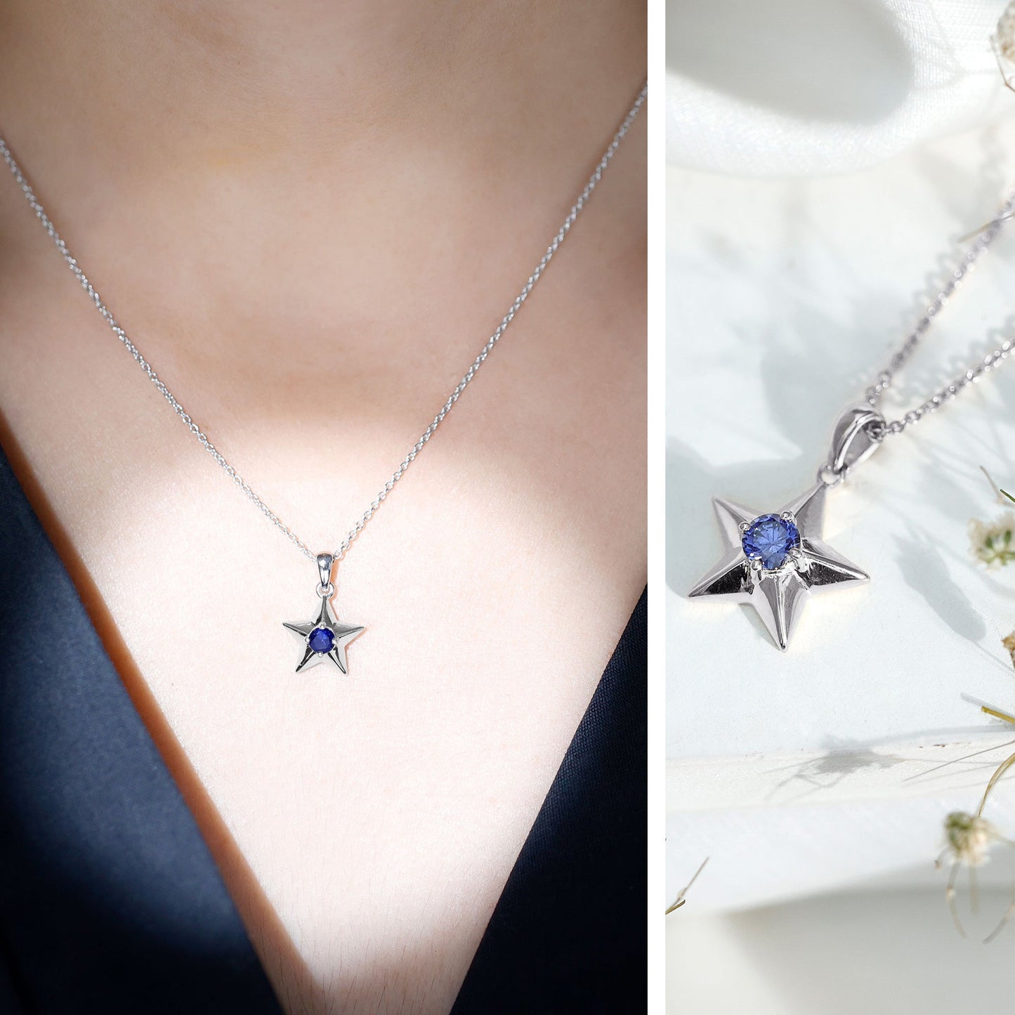 Lab Created Blue Sapphire Star Of David Necklace