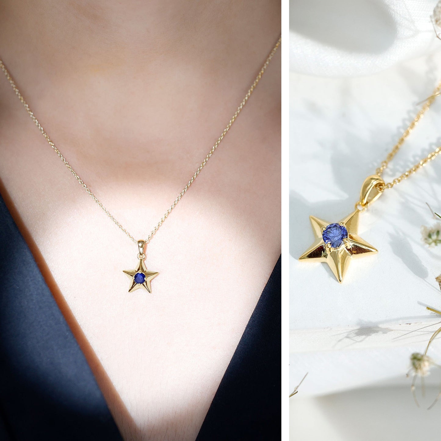 Lab Created Blue Sapphire Star Of David Necklace