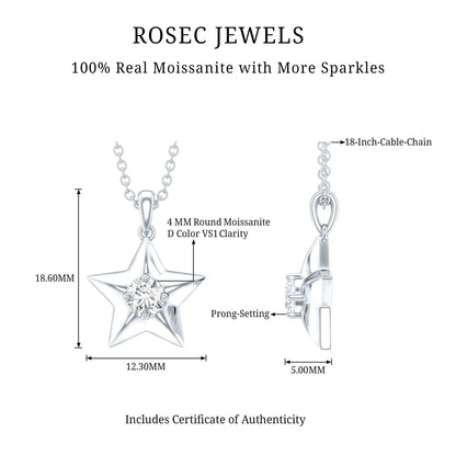 Certified Moissanite Star Pendant Necklace with Chain