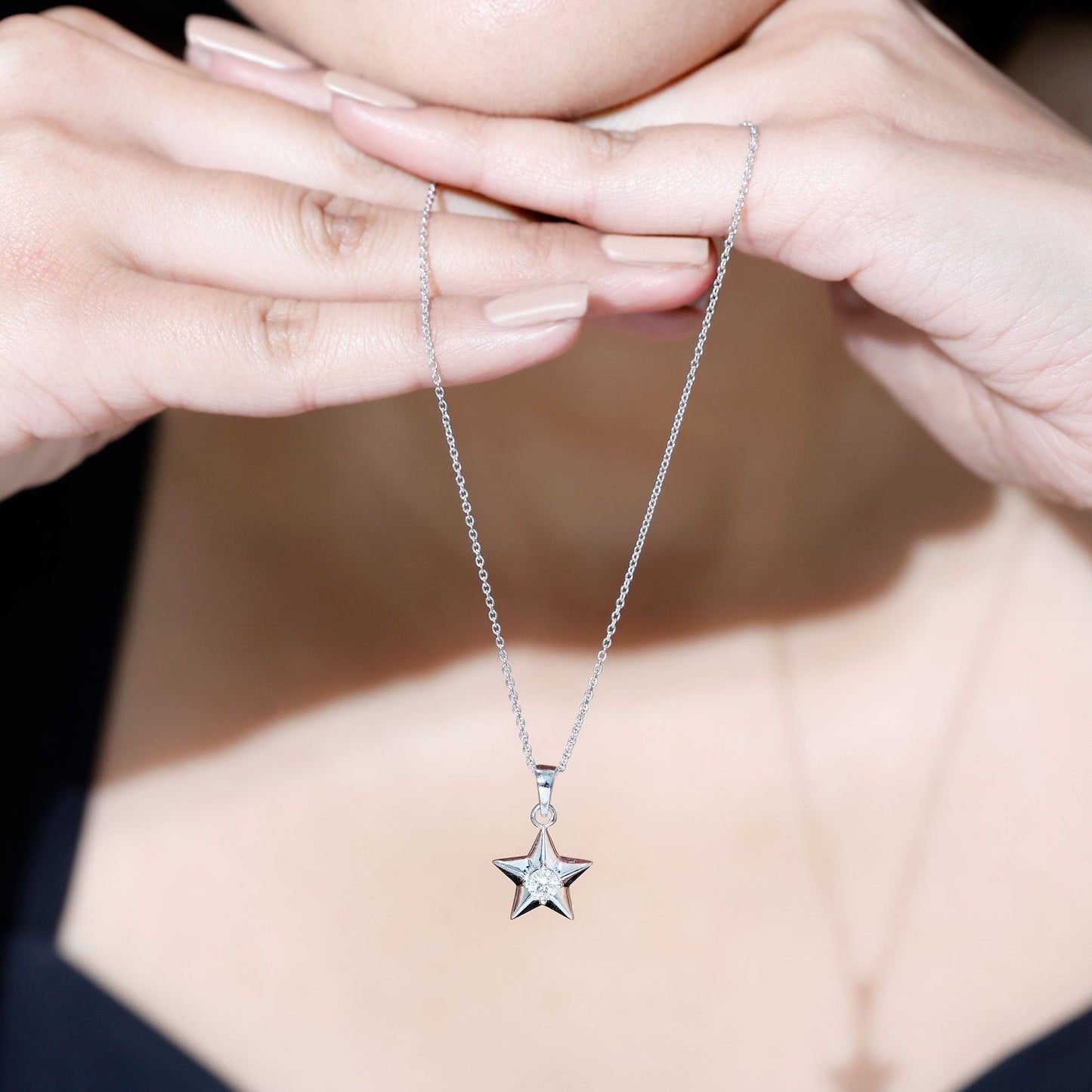 Certified Moissanite Star Pendant Necklace with Chain