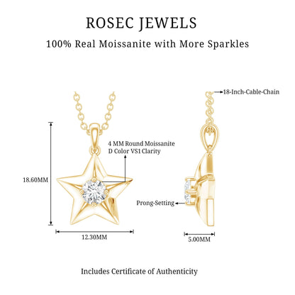 Certified Moissanite Star Pendant Necklace with Chain