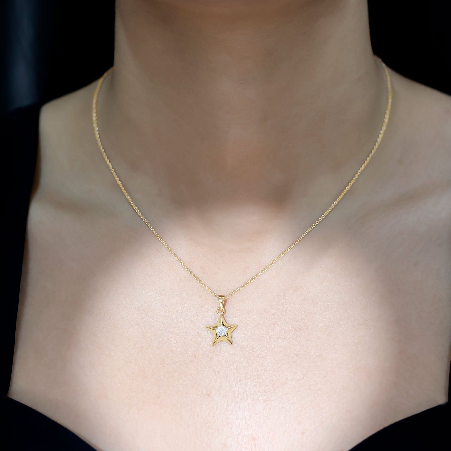 Certified Moissanite Star Pendant Necklace with Chain