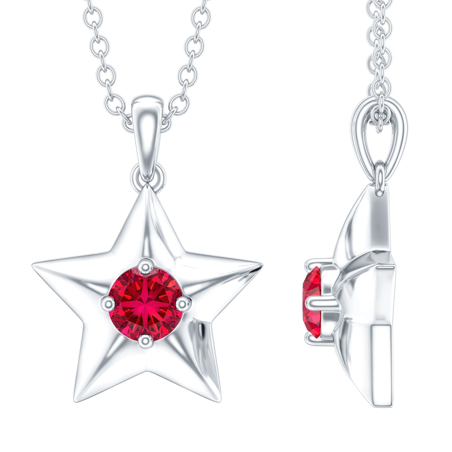 Certified Lab Created Ruby Star Pendant Necklace