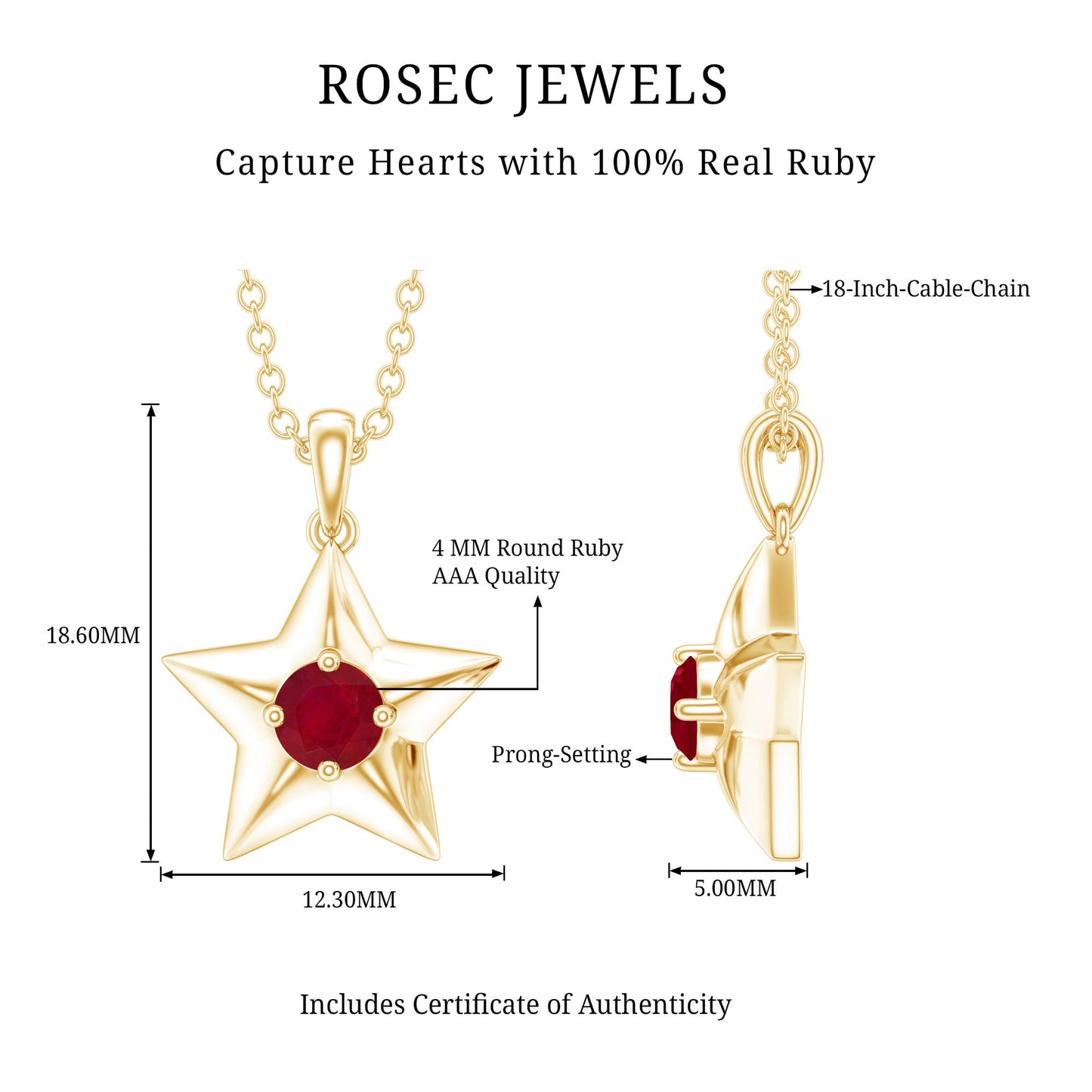Genuine Ruby Star Pendant for Women