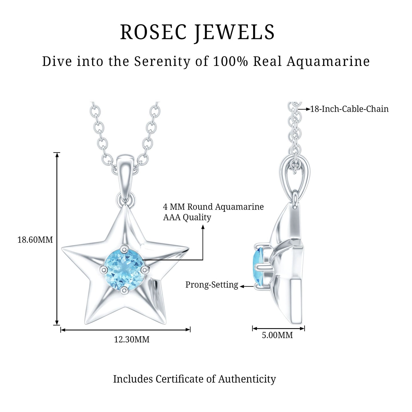 Natural Aquamarine Star of David Necklace for Women