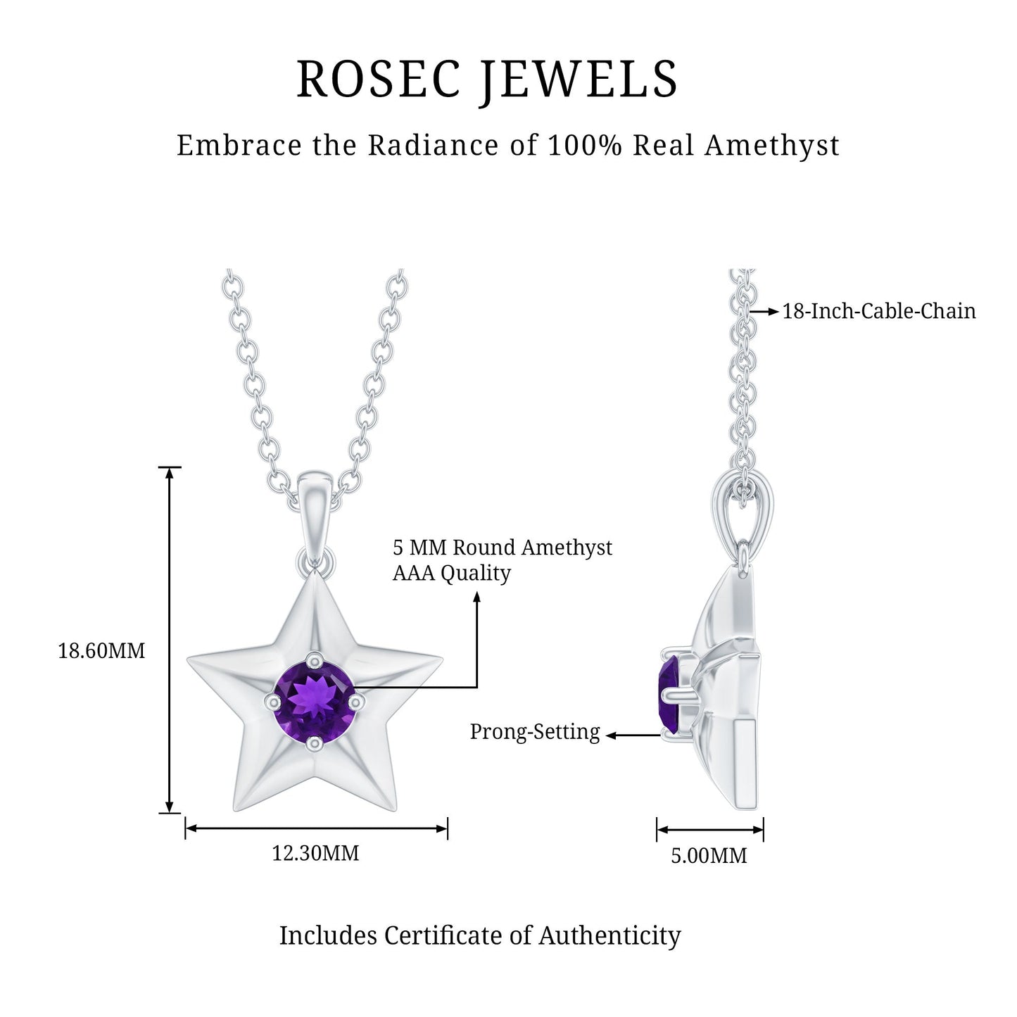 Natural Amethyst Star Of David Necklace with Chain