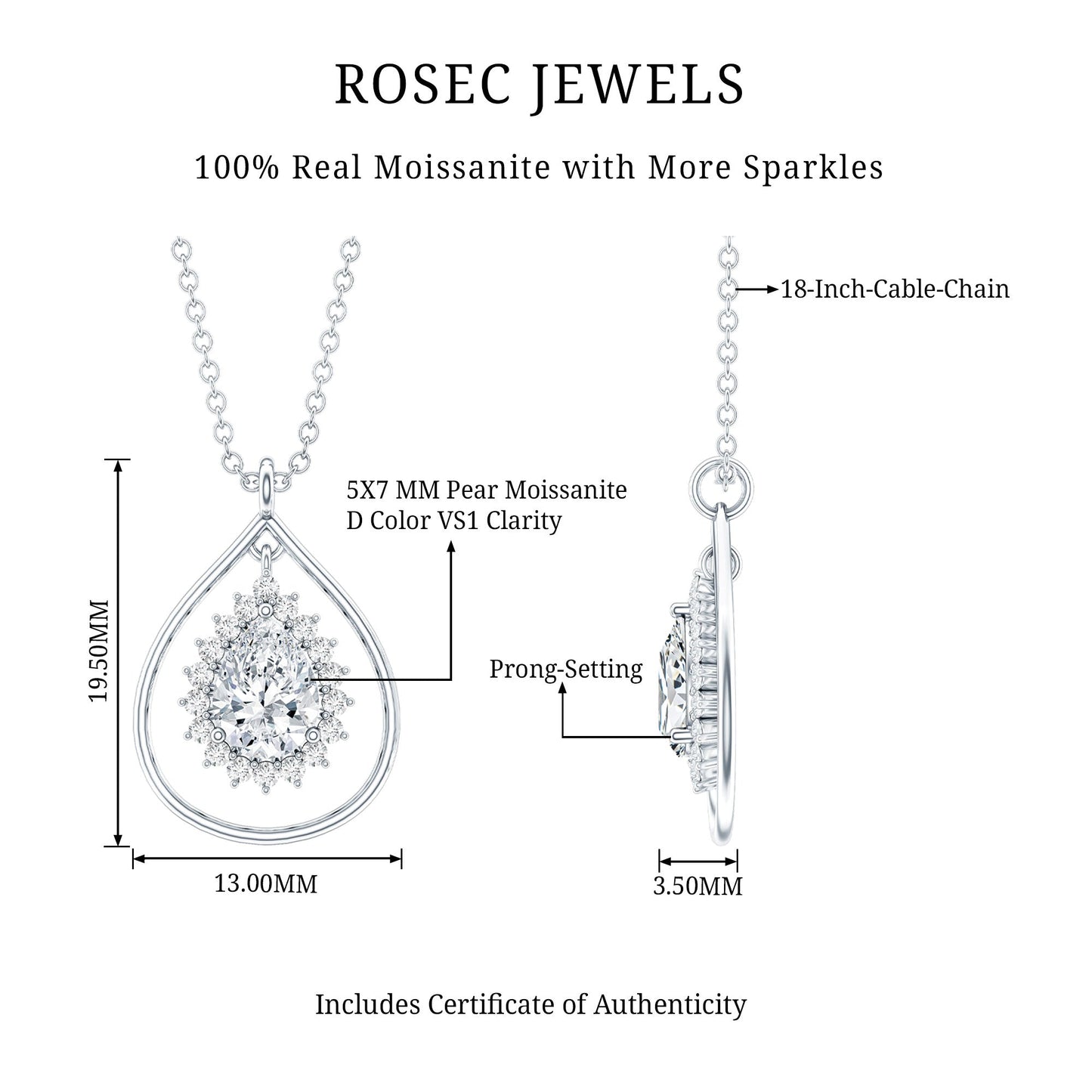 Certified 0.7 Carat Moissanite Teardrop Pendant Necklace