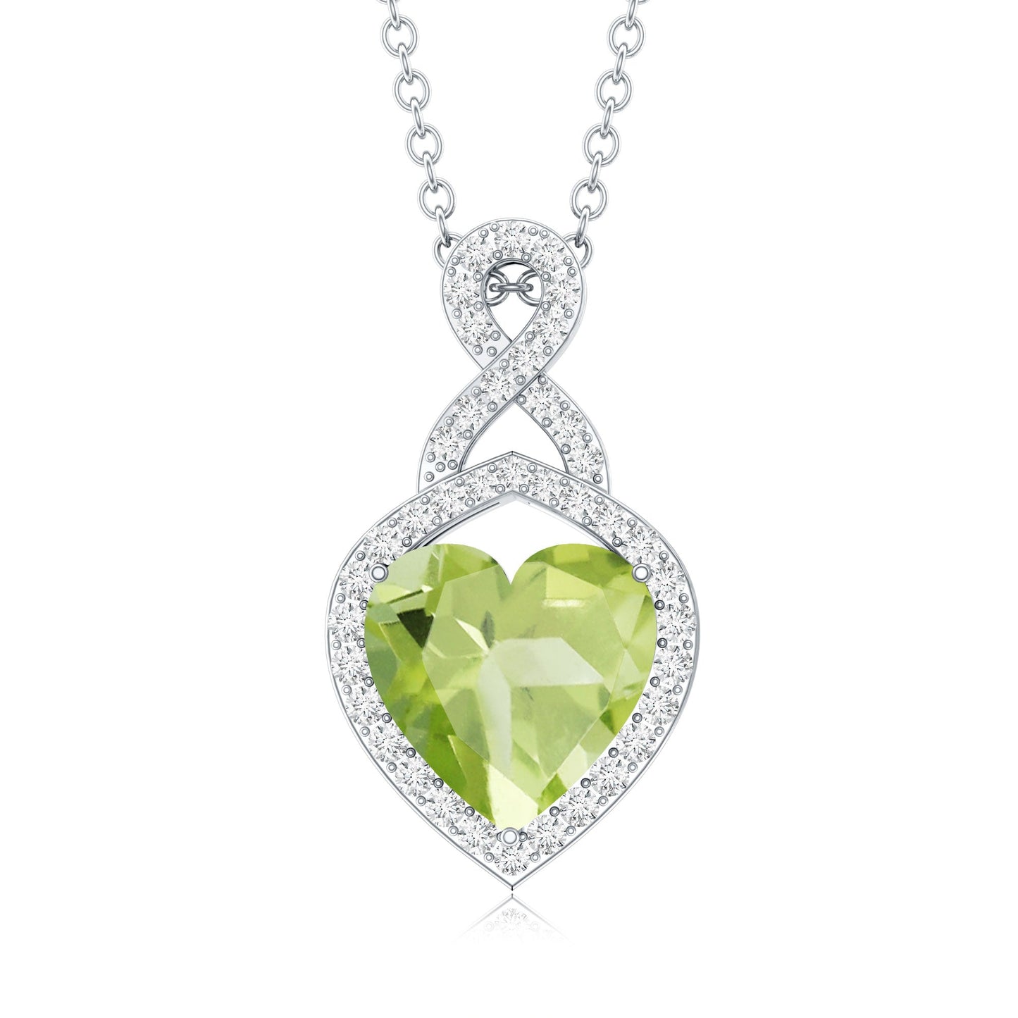 2 Carat Heart Shape Peridot Infinity Pendant with Moissanite