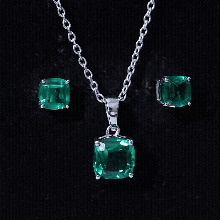 Certified Lab Grown Emerald Solitaire Jewelry Set