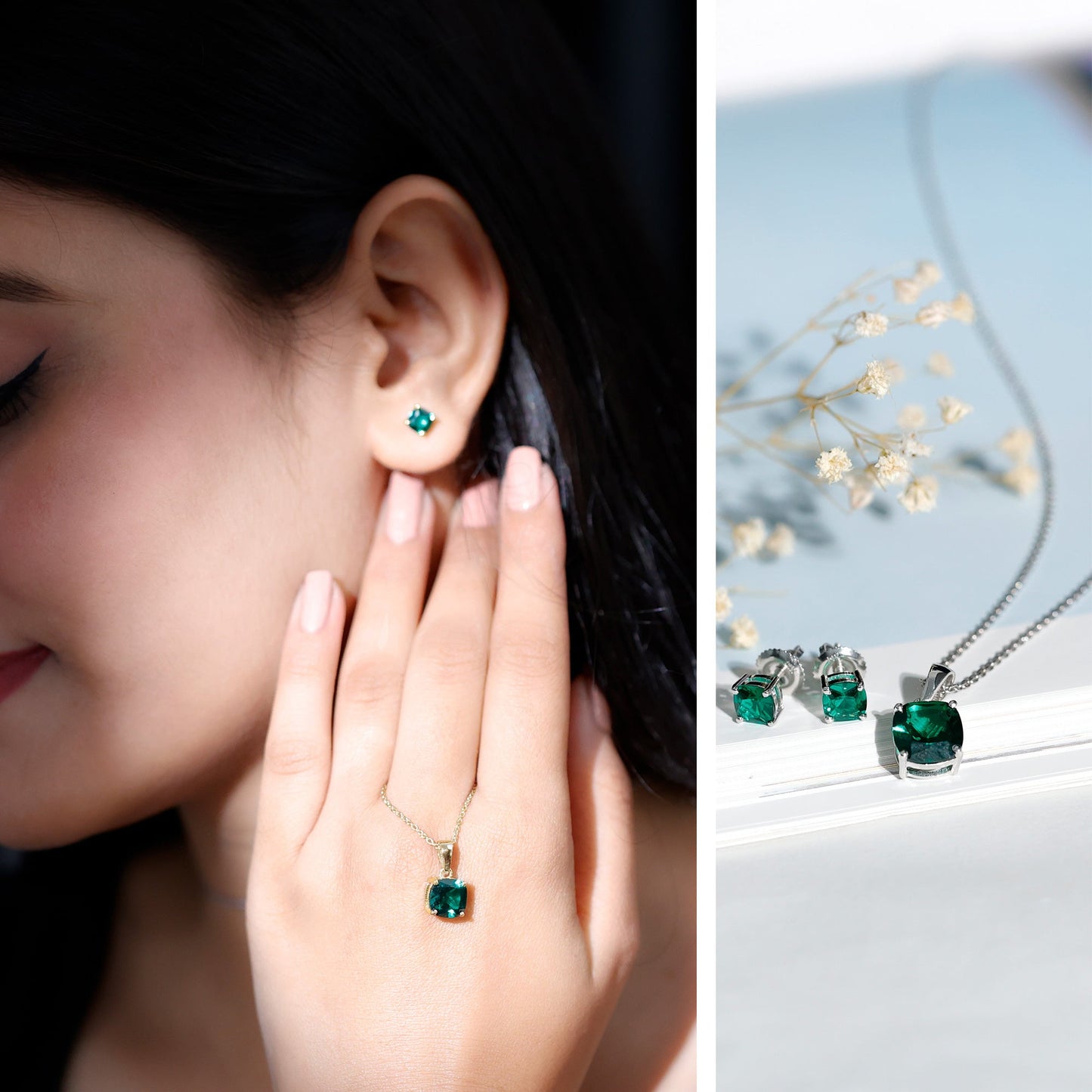 Certified Lab Grown Emerald Solitaire Jewelry Set