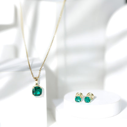 Certified Lab Grown Emerald Solitaire Jewelry Set
