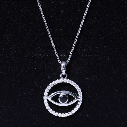 Black Spinel Evil Eye Pendant with Diamond Eternity