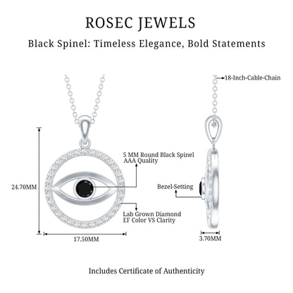 Black Spinel Evil Eye Pendant with Diamond Eternity