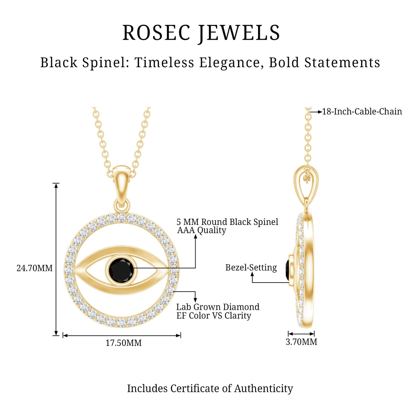 Black Spinel Evil Eye Pendant with Diamond Eternity