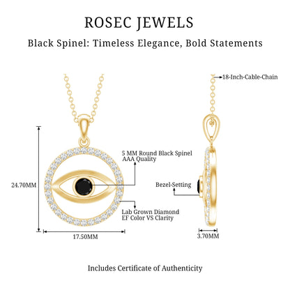 Black Spinel Evil Eye Pendant with Diamond Eternity