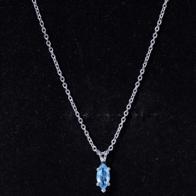 Real 0.7 Carat Marquise Swiss Blue Topaz Solitaire Pendant with Silver Chain