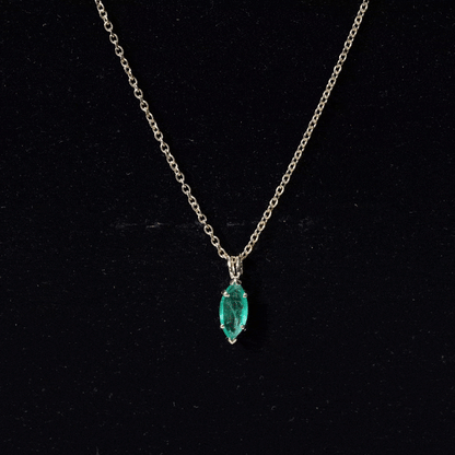 Marquise Cut Emerald Solitaire Pendant Necklace