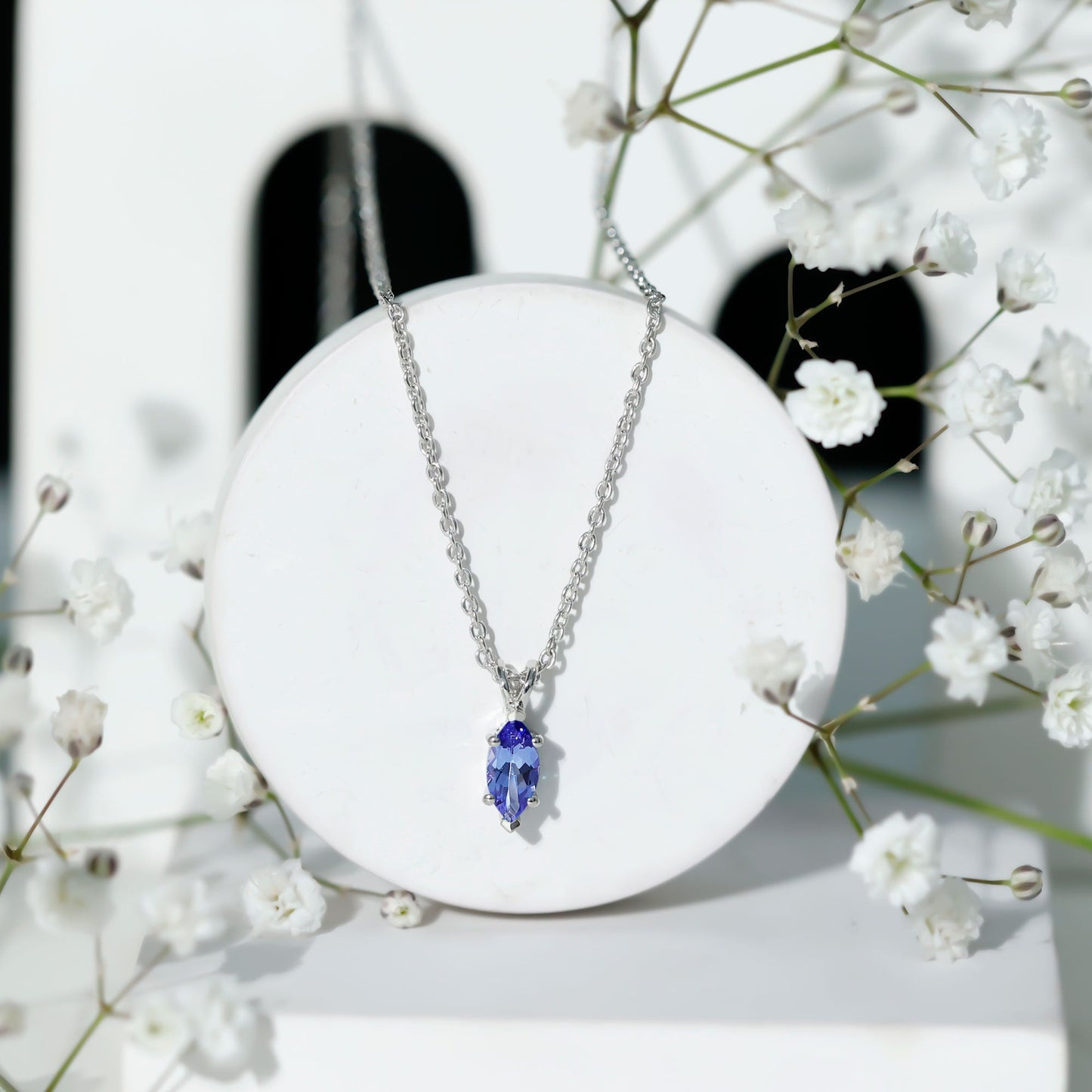 Natural 0.6 Carat Marquise Tanzanite Pendant Necklace with Silver Chain