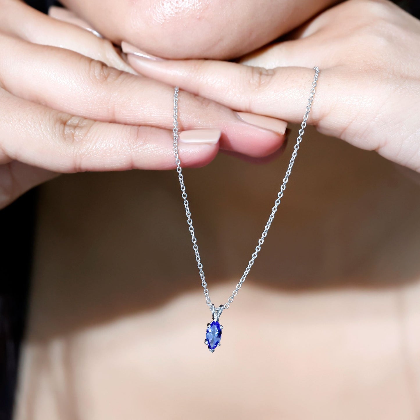 Natural 0.6 Carat Marquise Tanzanite Pendant Necklace with Silver Chain