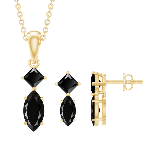Princess and Marquise Shape Black Spinel Jewelry Set for Women