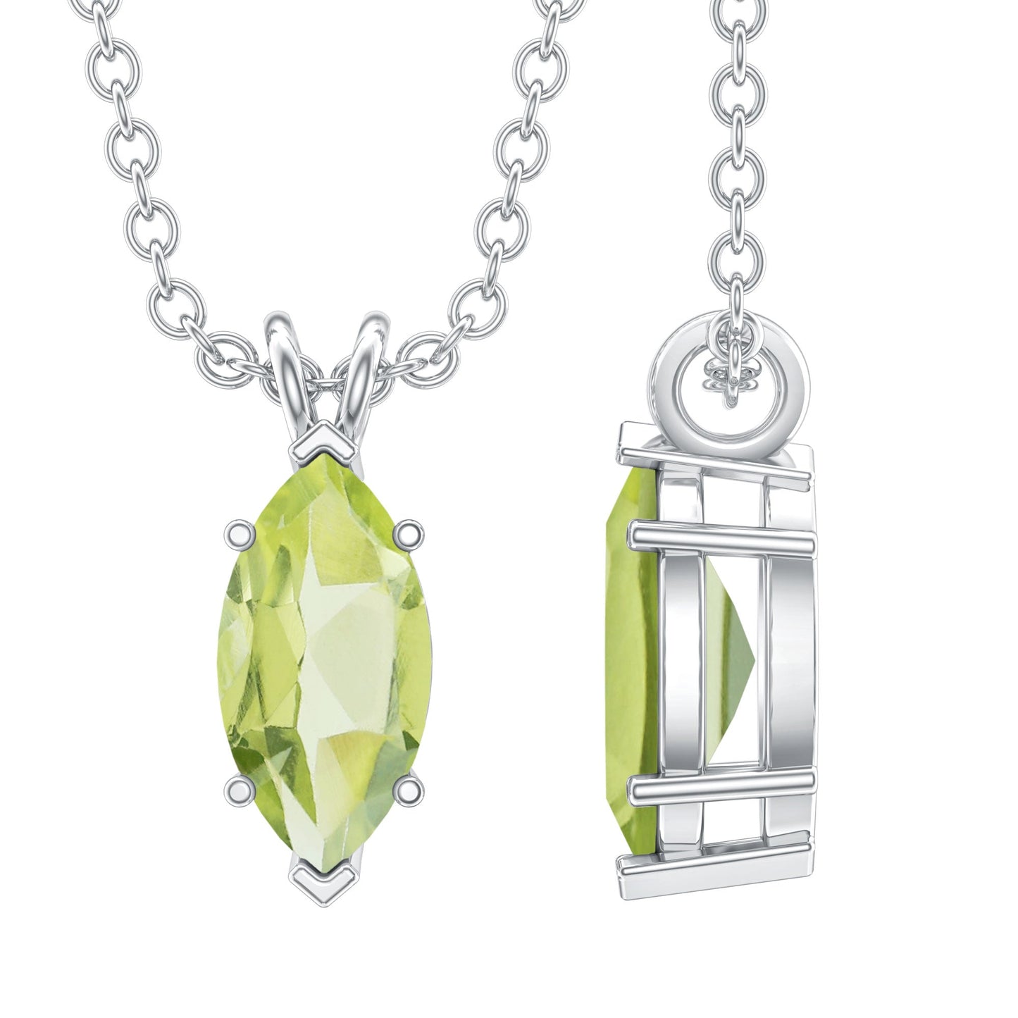 0.74 Carat Marquise Cut Peridot Birthstone Necklace with Silver Chain