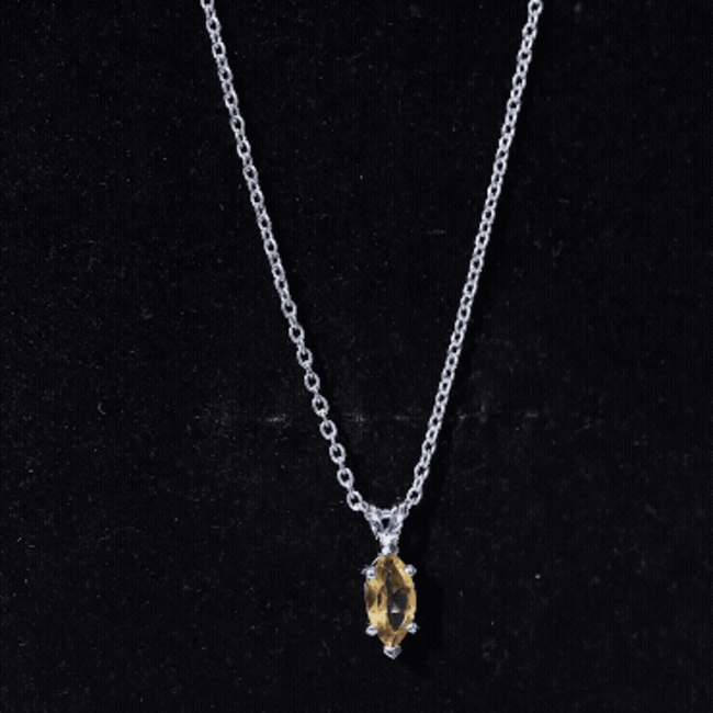 Marquise Cut 4X8 MM Citrine Solitaire Necklace with Silver Chain