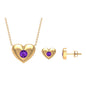 Real Amethyst Heart Necklace and Earrings Set