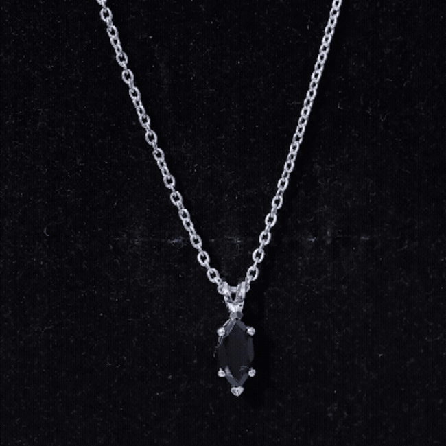Real 0.7 Carat Black Spinel Marquise Necklace with Silver Chain