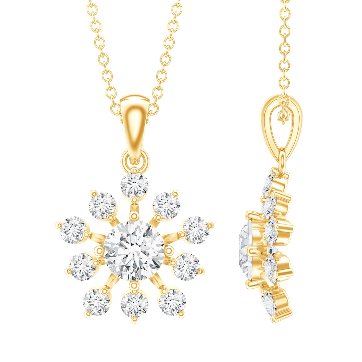 Certified Moissanite Snowflake Necklace in Yellow Gold Plated Silver