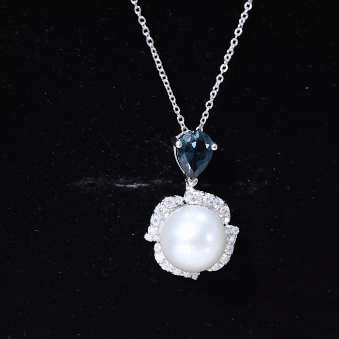8 Carat Freshwater Pearl Designer Bridal Necklace with London Blue Topaz