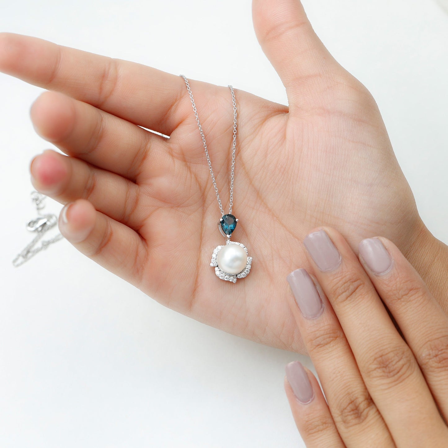 8 Carat Freshwater Pearl Designer Bridal Necklace with London Blue Topaz