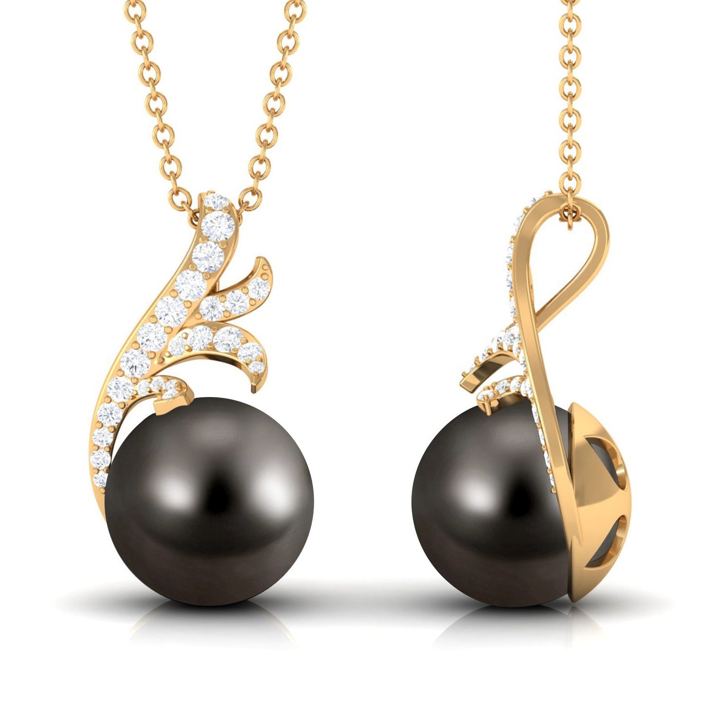 8 Carat Natural Tahitian Pearl Leaf Inspired Drop Pendant Necklace with Diamond