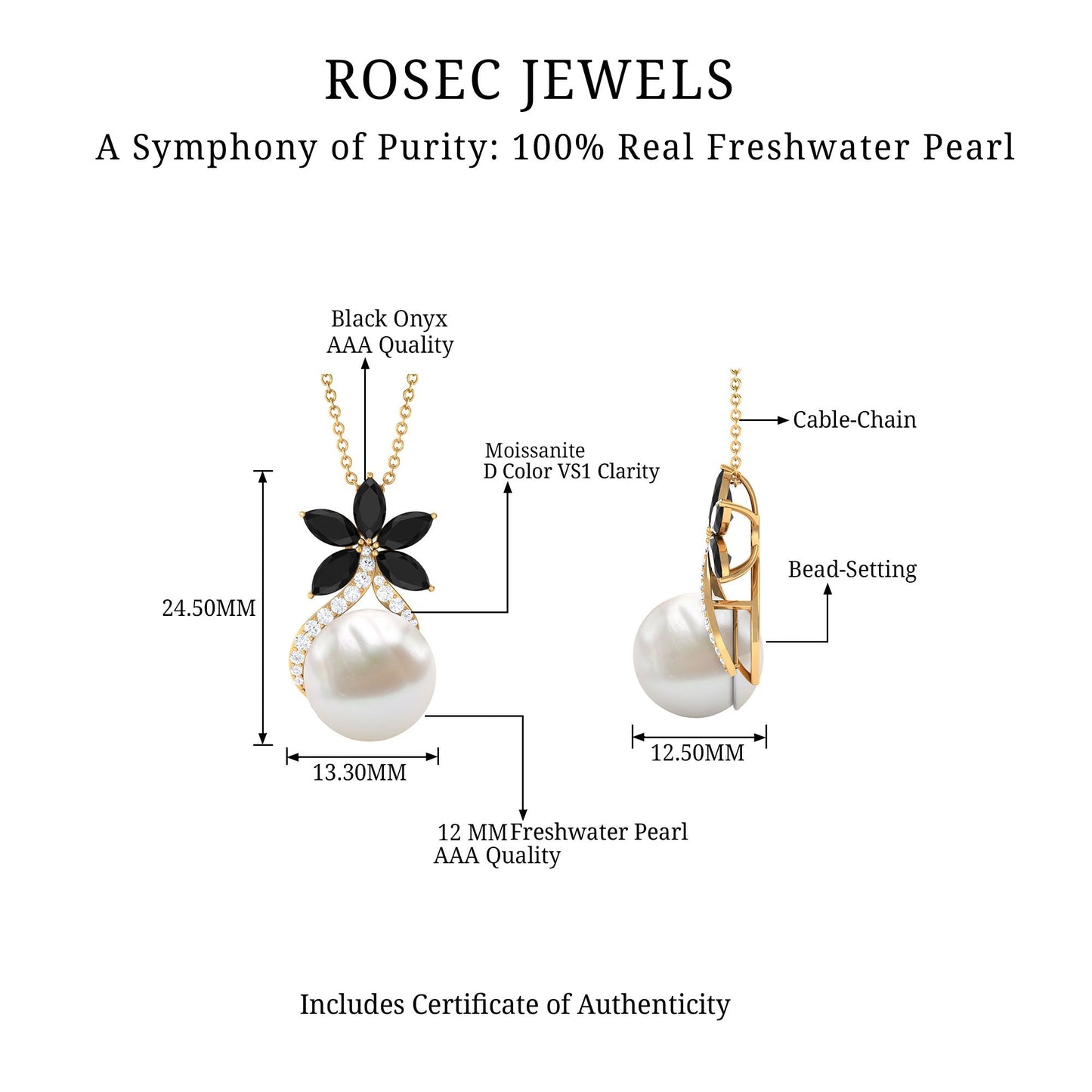 Natural Freshwater Pearl Designer Necklace with Black Onyx