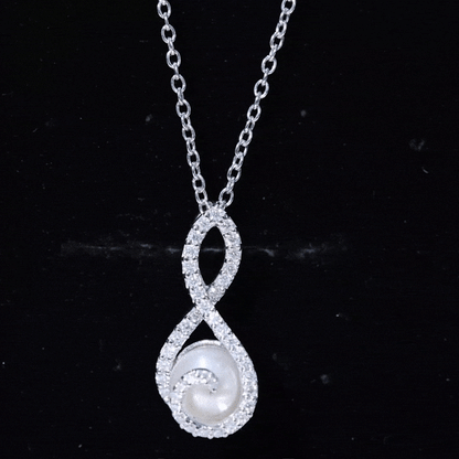 Designer Freshwater Pearl and Moissanite Infinity Necklace With Chain