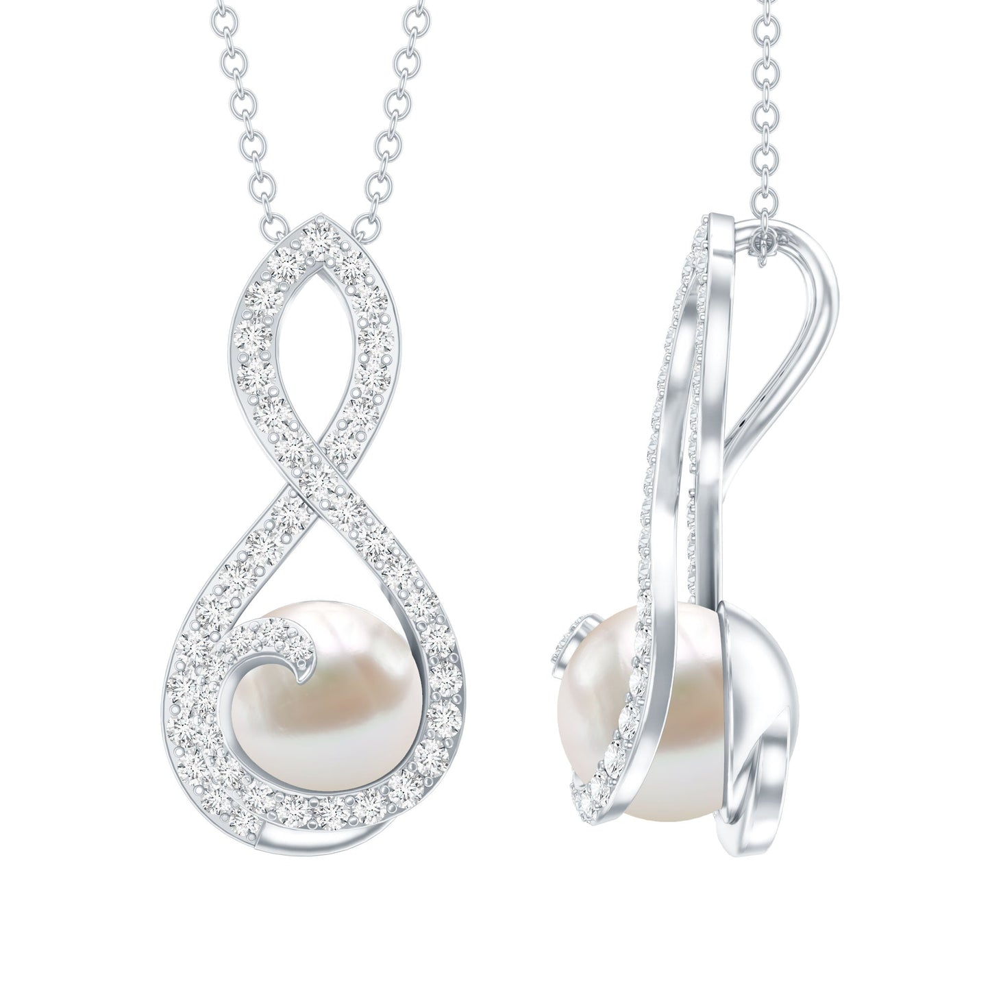 Designer Freshwater Pearl and Moissanite Infinity Necklace With Chain