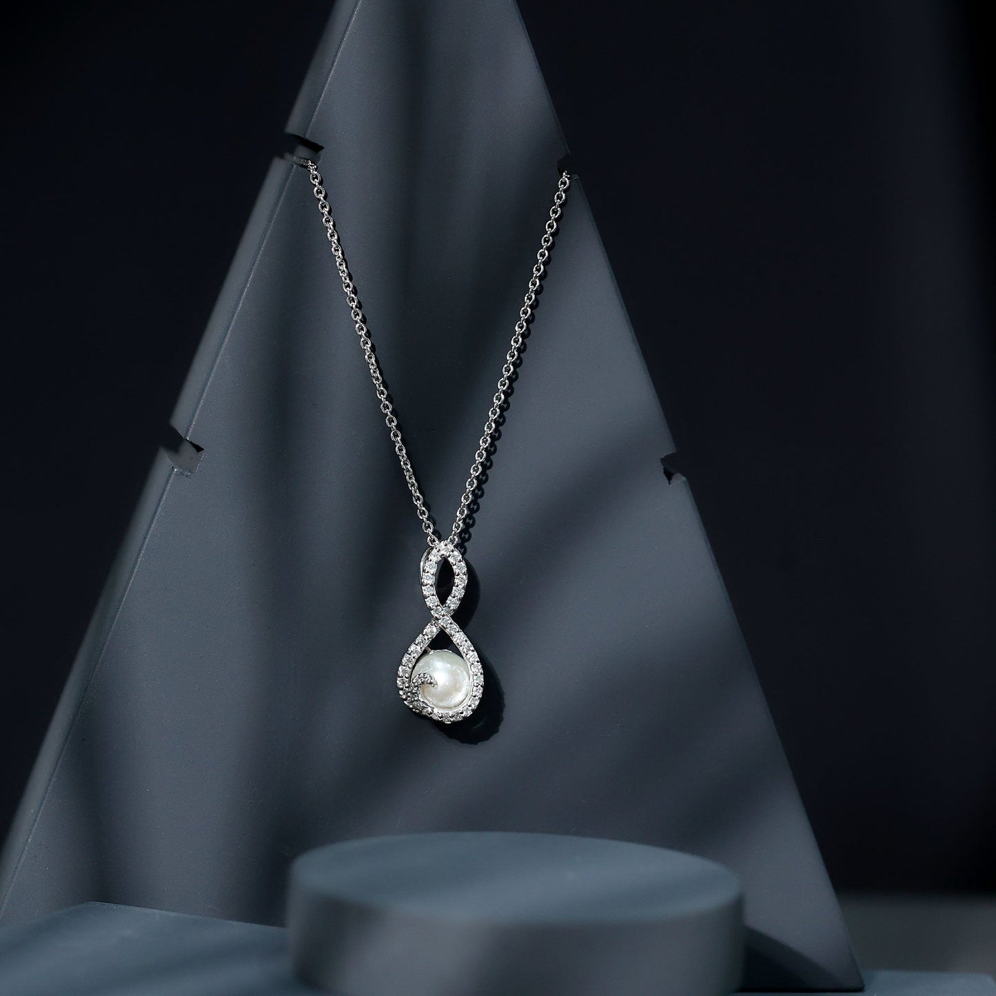 Designer Freshwater Pearl and Moissanite Infinity Necklace With Chain