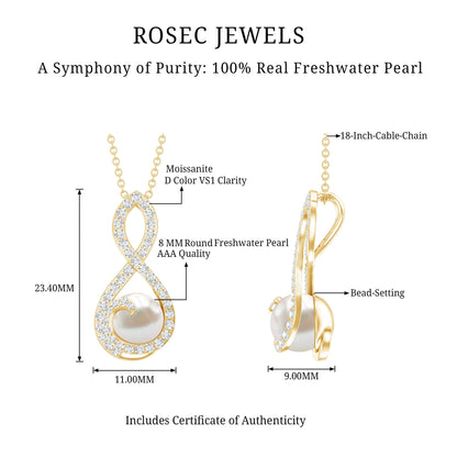 Designer Freshwater Pearl and Moissanite Infinity Necklace With Chain