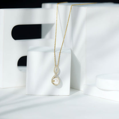 Designer Freshwater Pearl and Moissanite Infinity Necklace With Chain