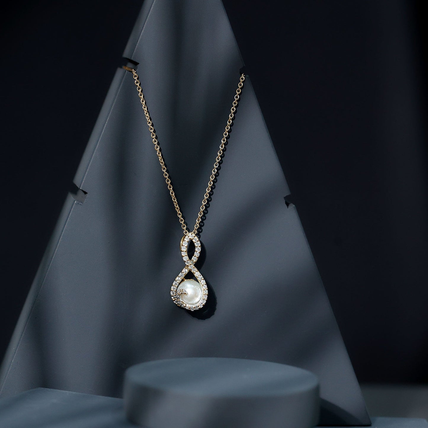 Designer Freshwater Pearl and Moissanite Infinity Necklace With Chain