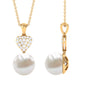8 CT Bead Set Freshwater Pearl and Diamond Heart Dangle Pendant Necklace