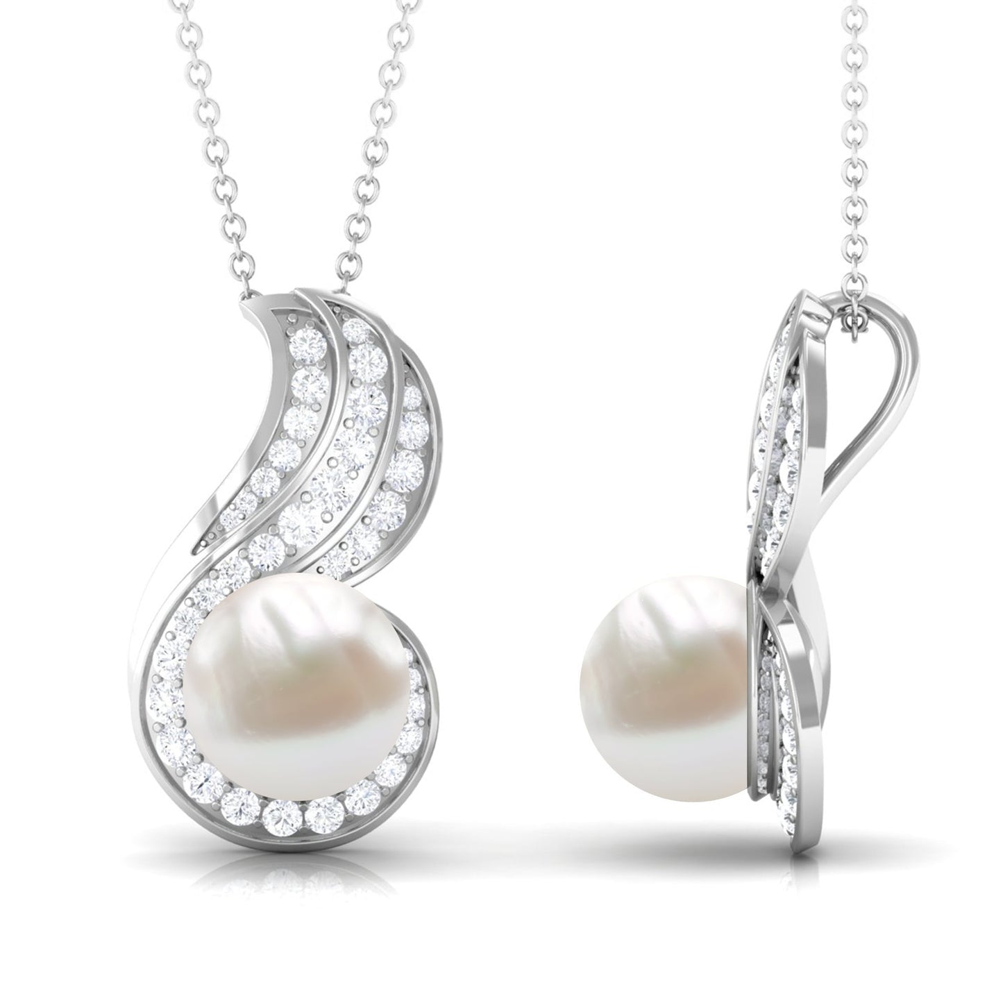 Contemporary Freshwater Pearl Pendant Necklace with Diamond