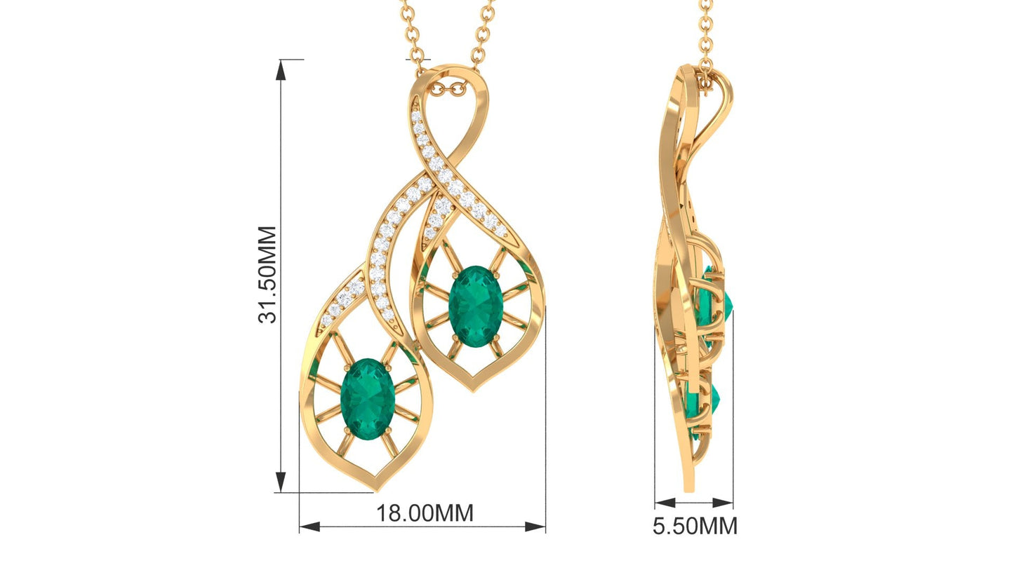 Natural Emerald Statement Necklace with Diamond for Women