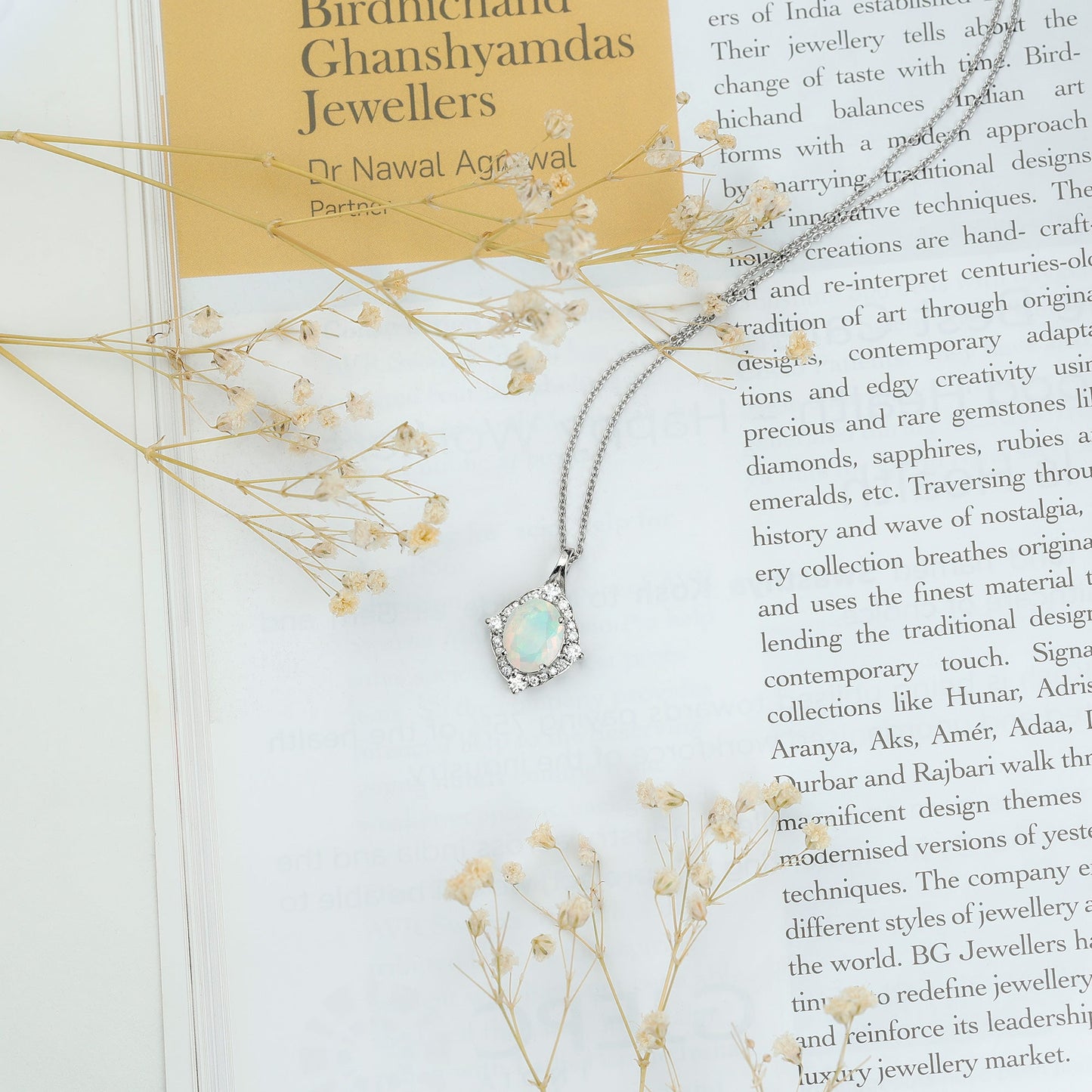 1.3 Carat Oval Cut Rainbow Opal Art Deco Necklace with Moissanite Halo