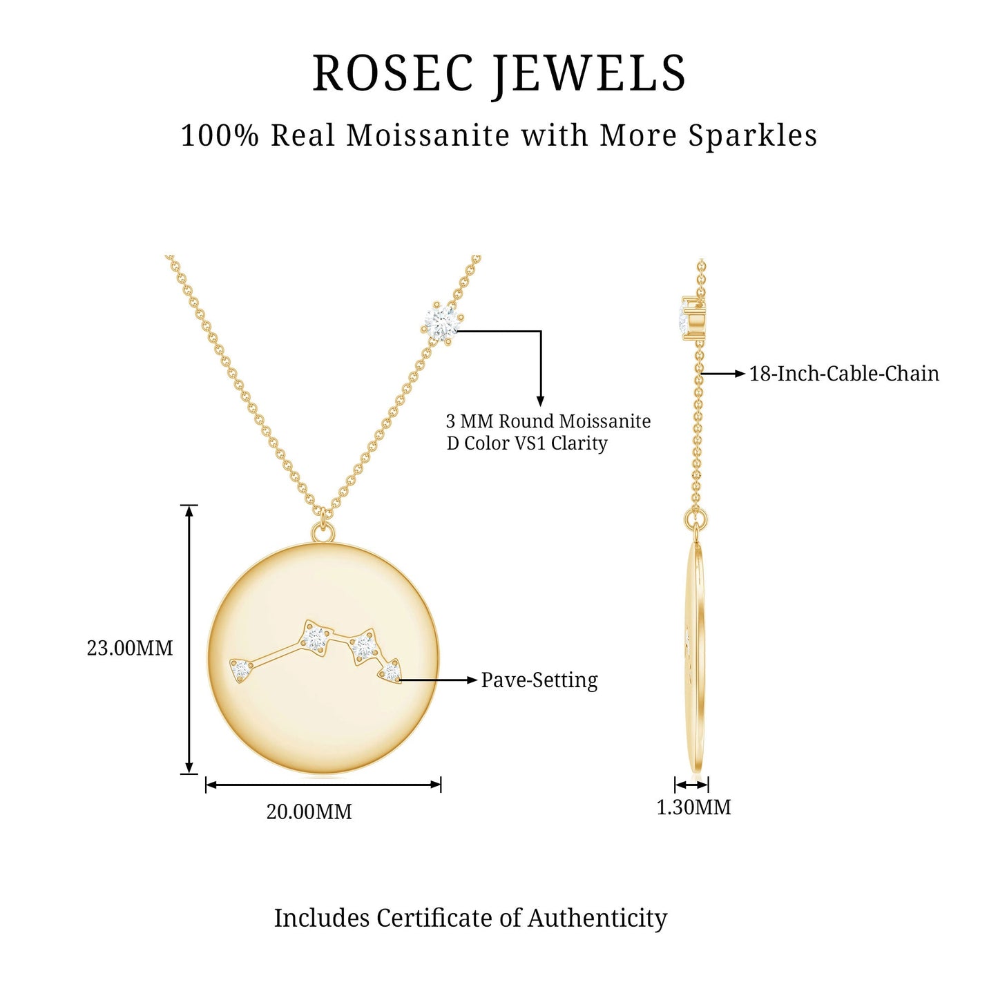 Certified Moissanite Aries Zodiac Pendant Necklace