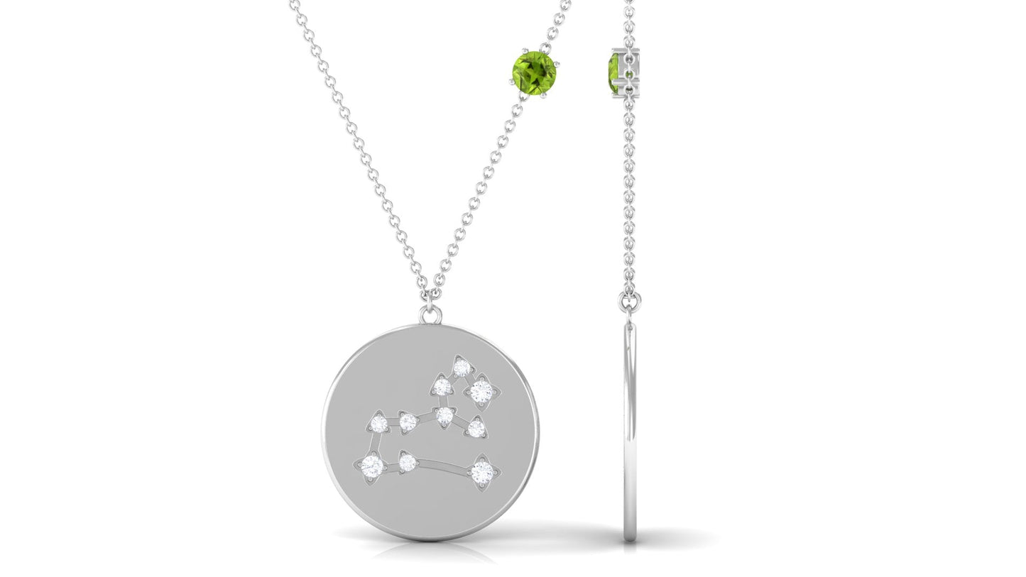 Genuine Peridot and Diamond Leo Constellation Necklace