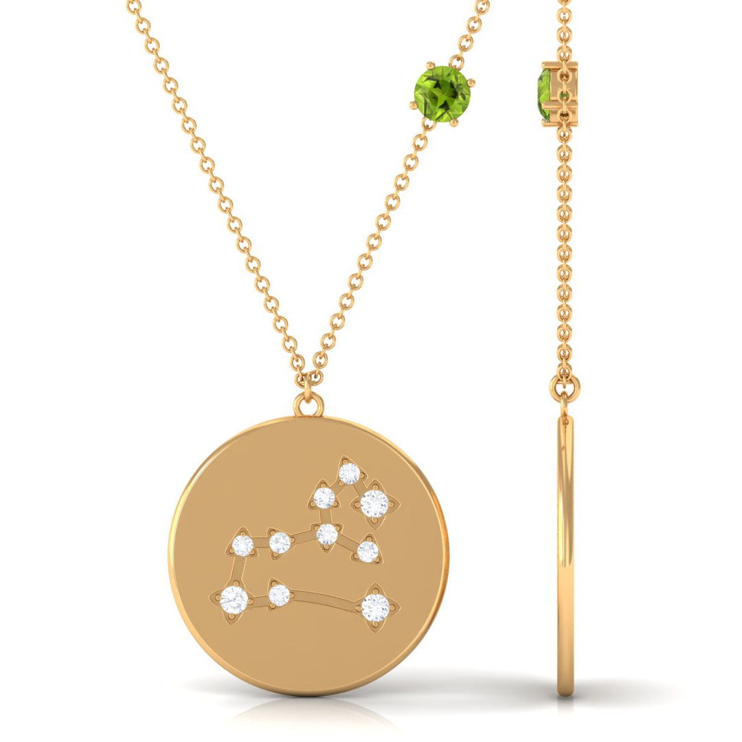 Genuine Peridot and Diamond Leo Constellation Necklace